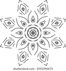 Decorative elegant mandala with floral elements. Vector black and white illustration.