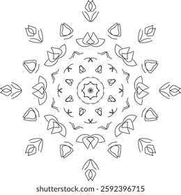 Decorative elegant mandala with floral elements. Vector black and white illustration.