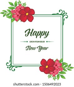 Decorative of elegant red flower frame, for banner text of happy new year. Vector