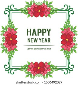 Decorative of elegant red flower frame, for banner text of happy new year. Vector