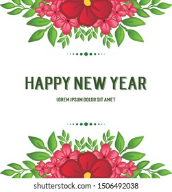 Decorative of elegant red flower frame, for banner text of happy new year. Vector