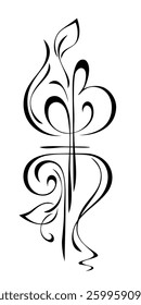 decorative element with abstract ornate pattern and stylized leaves; graphic design