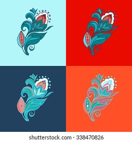 Decorative element.The artwork template to create cards, invitations, decorative compositions. Patterned branch with stylized flower, leaf and Bud.Traditional Russian painting, floral decoration.