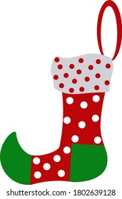 Decorative element. The attributes of Christmas and New Year are a red sock. White background isolated drawing. Festive illustration.