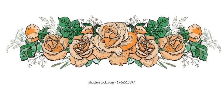 Decorative element with beautiful  
peach roses