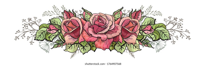 Elemento decorativo con bellas rosas rosas rosas