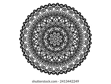 Decorative element, black mandala flower, vintage pattern, Vector illustration, Islamic, Arabian, Indian, Moroccan, Spanish, Turkish, Pakistani, Chinese, mystic, Ottoman pattern, page Picture book 
