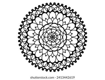 Decorative element, black mandala flower, vintage pattern, Vector illustration, Islamic, Arabian, Indian, Moroccan, Spanish, Turkish, Pakistani, Chinese, mystic, Ottoman pattern, page Picture book 