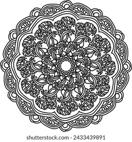 Decorative element, black mandala flower, vintage pattern, Vector illustration, Islamic, Arabian, Indian, Moroccan, Spanish, Turkish, Pakistani, Chinese, mystic, Ottoman pattern, page Picture book .