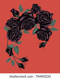Decorative element with black roses - vector