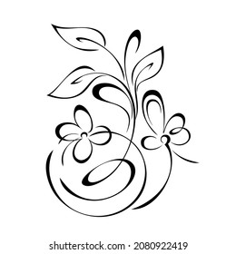 dekoratives Element mit blühenden Blumen auf Stielen mit Blättern und Bögen. Grafikdekor