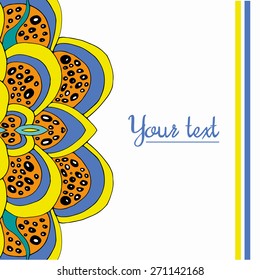 Decorative element border. Abstract invitation card. Template design for card, brochure, bag, documents, invitation, presentation, scrapbook. Floral doodle illustration. Ukrainian theme.