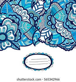 Decorative element border. Abstract invitation card. Template floral design for card. Abstract flower background, wave theme pattern, doodle flower ornaments. 