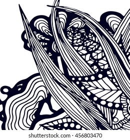 Decorative element border. Floral pattern of flowers and leaves. Handmade drawing. Zentangle style.