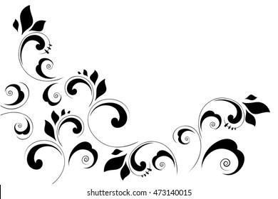 Decorative element border. Floral pattern of flowers and leaves. 