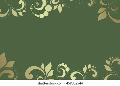 Decorative element border. Gold pattern of flowers and leaves. Rich background.  