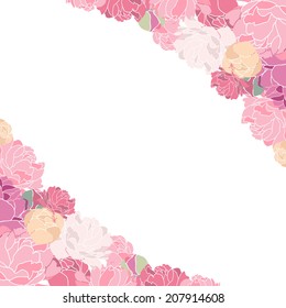 Decorative element border. Template wave design for card. Pink flower peones