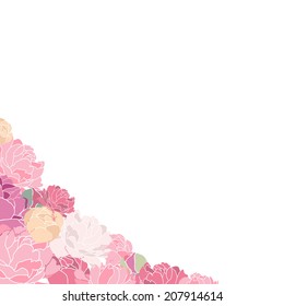 Decorative element border.Template wave design for card. Pink flower peones