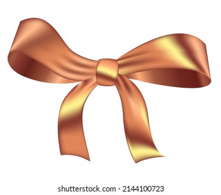 Decorative element. Bronze bow on a white background. Festive ribbon.
