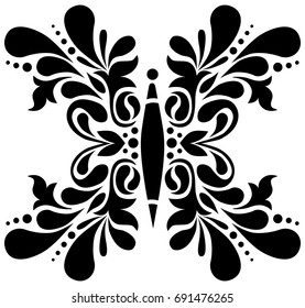 Decorative element, butterfly stylized, black and white