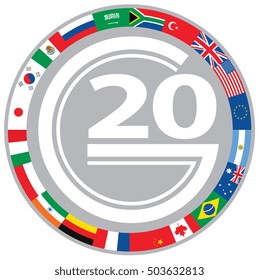 Decorative element consisting of the flags of states members of the so-called The Group of Twenty - G20. Vector illustration