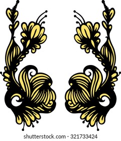 Decorative element, contour frame. Design. Hand drawing. Floral ornament.