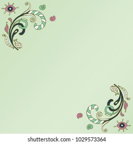 Decorative element corners. Abstract invitation card. Template wave design for card. Colorful abstract floral ornament for cards, stroke will look good in gold, spring design