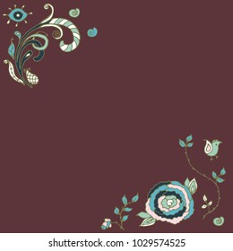 Decorative element corners. Abstract invitation card. Template wave design for card. Colorful abstract floral ornament for cards, stroke will look good in gold