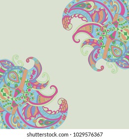 Decorative element corners. Abstract invitation card. Template wave design for card. Colorful abstract ethnic floral summer ornament for cards