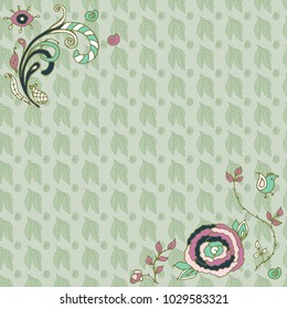 Decorative element corners. Abstract invitation card. Template wave design for card. Colorful abstract floral ornament for cards, stroke will look good in gold, spring design