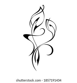 decorative element with curls and leaves in black lines on white background