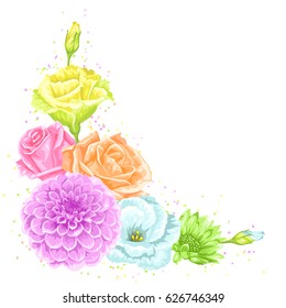 Decorative element with delicate flowers. Object for decoration wedding invitations, romantic cards.