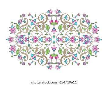 Decorative element for design. Floral ornament in oriental style. Lace decor for birthday and greeting card, wedding invitation element decorative for design card. 