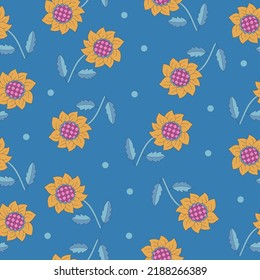 Decorative element doodle flowers and leaves seamless pattern