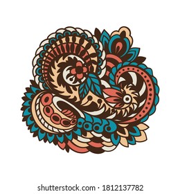Decorative element in Doodle style, isolated on white background. Multicolor Paisley print . Vector illustration.