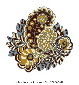 Decorative element in Doodle style, isolated on white background. Multicolor Paisley print . Vector illustration