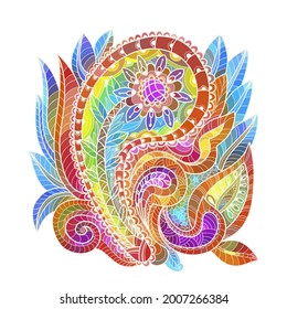 Decorative element in Doodle style, isolated on white background. Multicolor Paisley print . Vector illustration