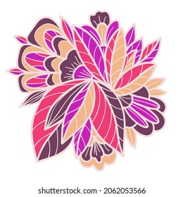 Dekoratives Element im Doodle-Stil, einzeln auf weißem Hintergrund. Mehrfarbiger Paisley-Druck. Vektorgrafik