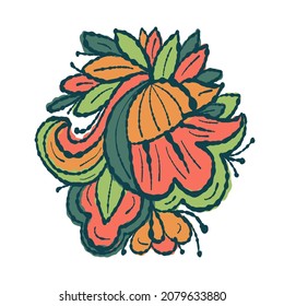 Decorative element in Doodle style, isolated on white background. Multicolor Paisley print . Vector illustration