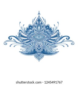 Decorative element emblem or crown with embroidery effect in blue silver colors for decorate clothes or for logo of different thing