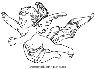 Decorative element of the facade of a historic building in Lviv (Ukraine), angel