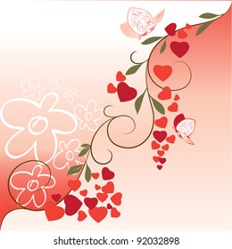 A decorative element with flowering branches and butterflies  for Valentine's Day
