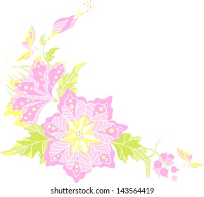 Decorative element with flowers, berries and butterflies