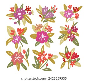 Decorative element with Flowers  isolated on white background. Vector illustration.