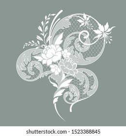 
decorative element of flowers and leaves in the form of lace