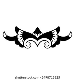 Decorative element. Folk ornament in retro style. Old Russian ethnic medieval motif. Symmetrical design or border. Black and white silhouette.