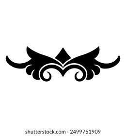 Decorative element. Folk ornament in retro style. Old Russian ethnic medieval motif. Symmetrical design or border. Black and white silhouette.