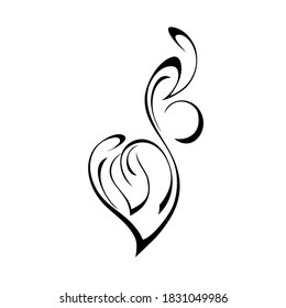 decorative element in the form of one stylized leaf with curls in black lines on a white background