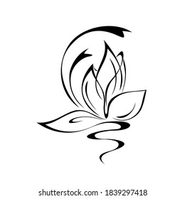 decorative element in the form of a stylized flower without a stem in black lines on a white background