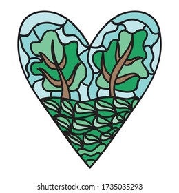 Decorative element heart trees. Vector illustration